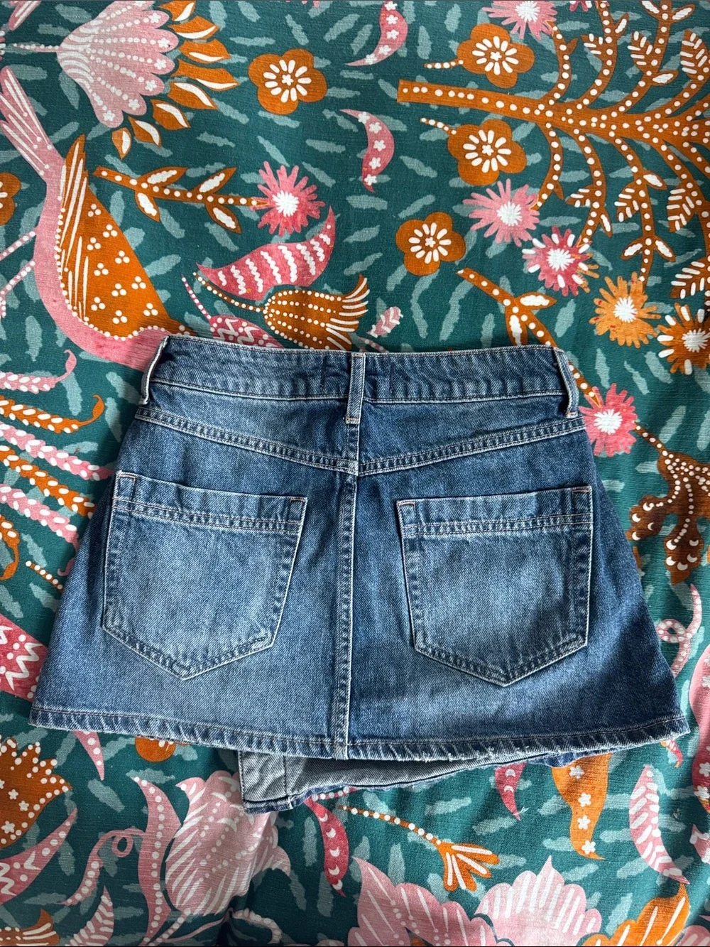 Free People Blue Denim Mini Skirt with Button Wrap
